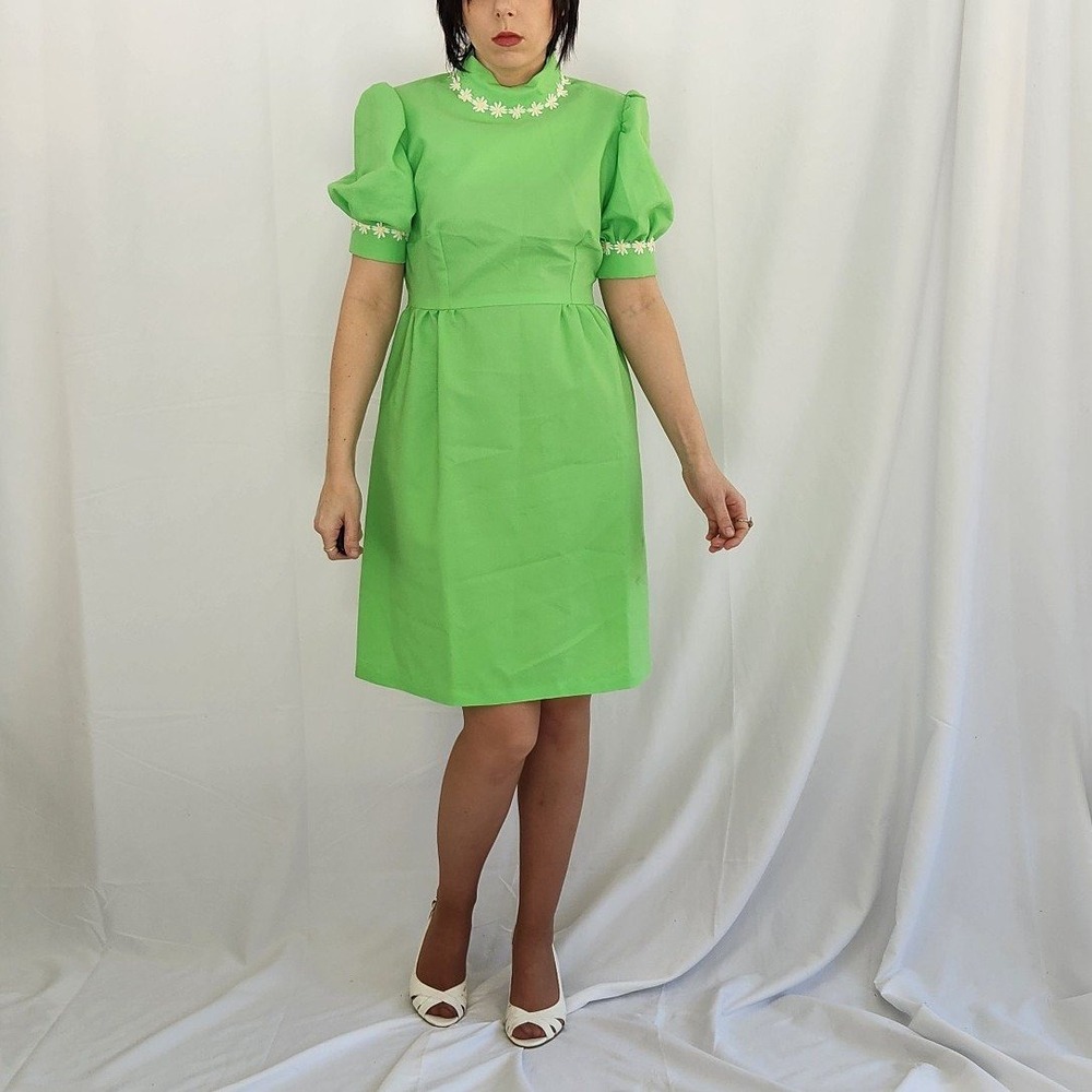 60s/70s Lime Puff‎ Sleeve Dress